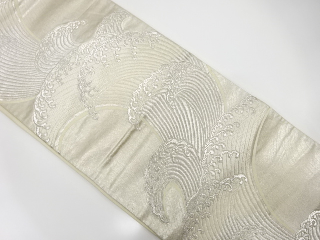 JAPANESE KIMONO / ANTIQUE FUKURO OBI / SILK / WOVEN RAGING WAVES